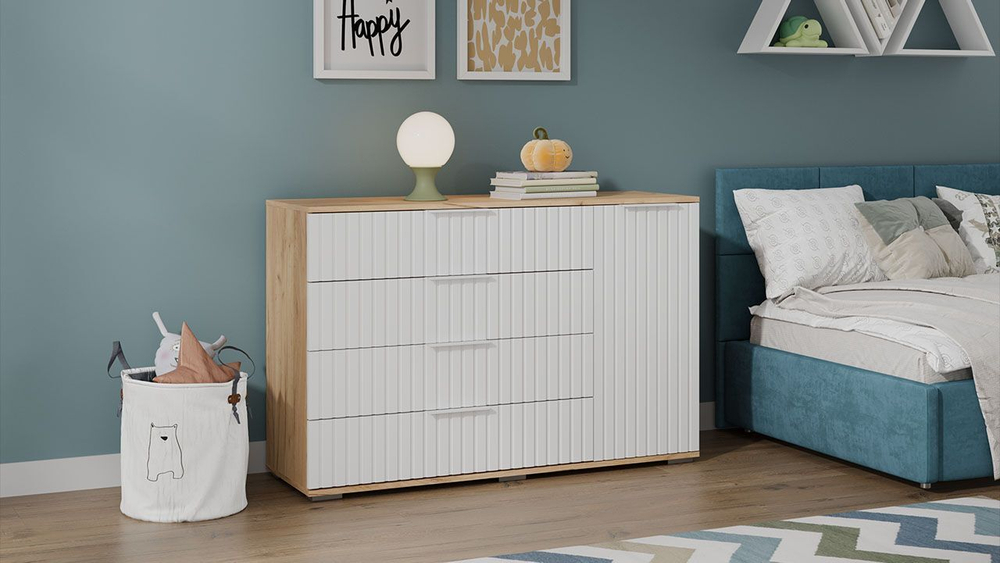 Комод для одежды с ящиками Дуб Крафт золотой/Графит матовый 4 ящика 92х41х84 см