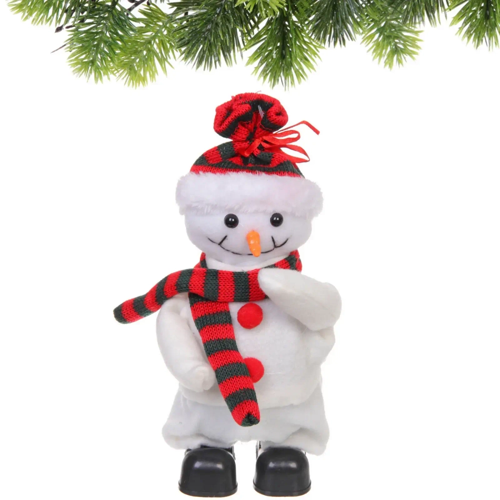 Снеговик музыкальный 21 см в шарфике (работает от 3*ААА - в комплект не входят)
