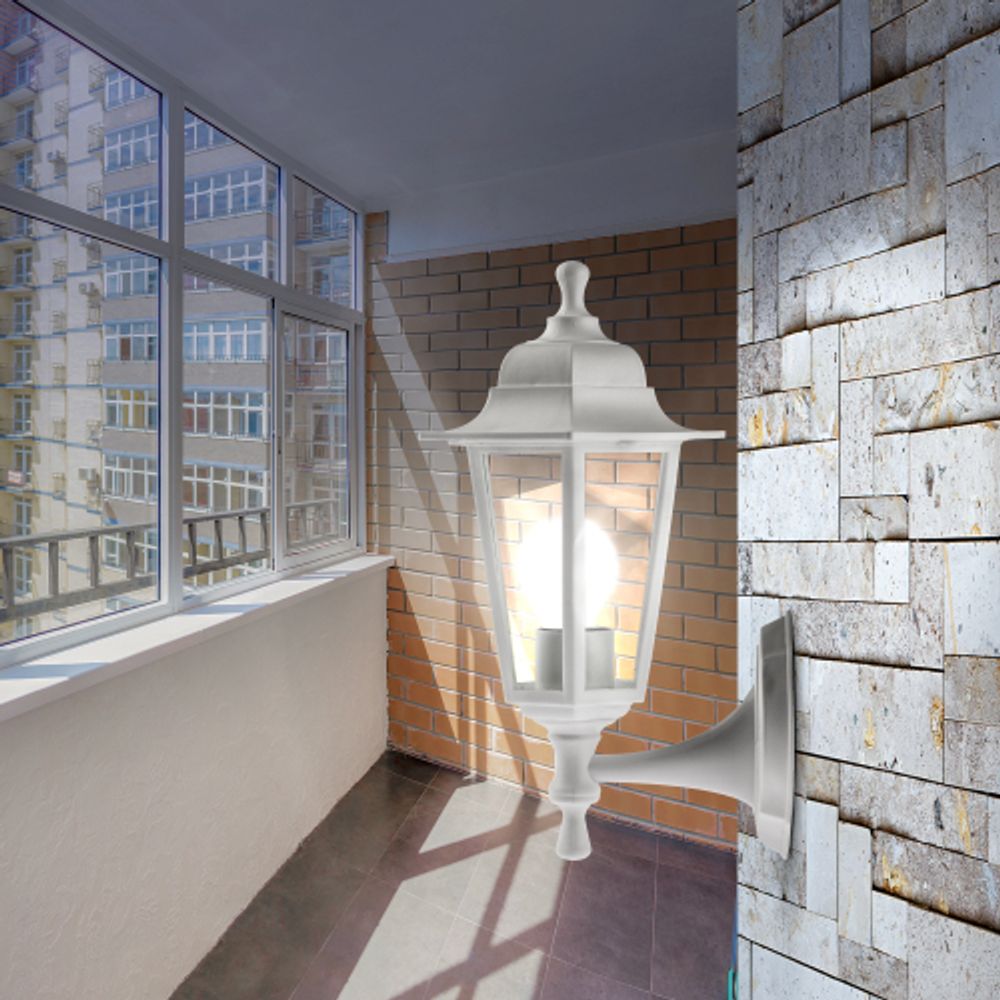 Садово-парковый светильник ЭРА НБУ 06-60-001 белый 6 гранный настенный IP44 Е27 max60Вт