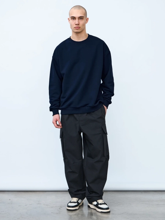 Свитшот оверсайз с начесом (темно-синий)