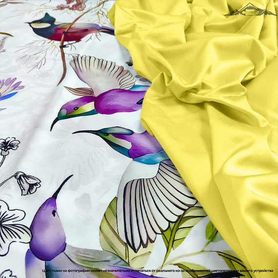 Мако-сатин s60 &quot;Райские птицы&quot; на светлом | ш.250 см | 120 г/м² | хлопок-100%
