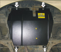 Защита картера Двигателя, КПП. 2 мм, Сталь. для Mitsubishi Lancer IX 2005-2007, Mitsubishi Lancer Classic 2009-2013, Mitsubishi Lancer IX 2003-2005 MOTODOR.01308