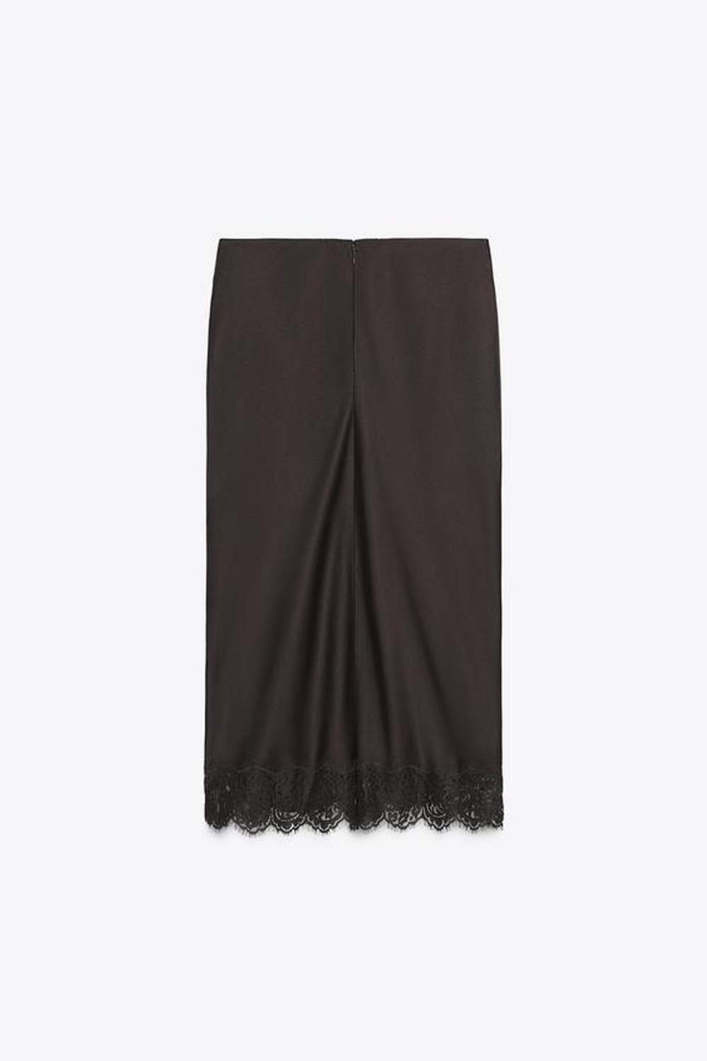 ZARA АТЛАСНАЯ ЮБКА С КРУЖЕВОМ — ZW COLLECTION, ТЕМНО-КОРИЧНЕВЫЙ