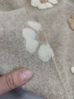 Шерпа с объемным рисунком/ На бежевом цветы