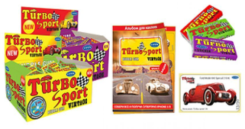 Резинка жевательная недражированная "TURBO" со вкусами вишни, дыни, персика 100шт*10блоков.