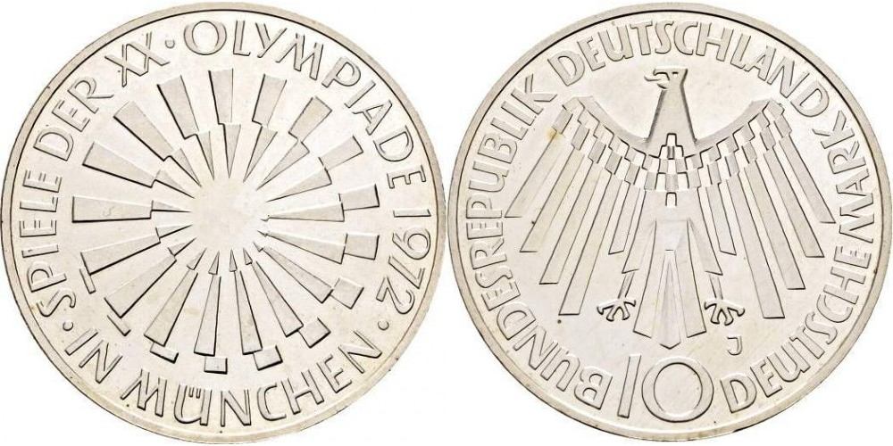 Германия 10 марок, 1972 XX летние Олимпийские Игры, Мюнхен 1972 - Эмблема "In München"