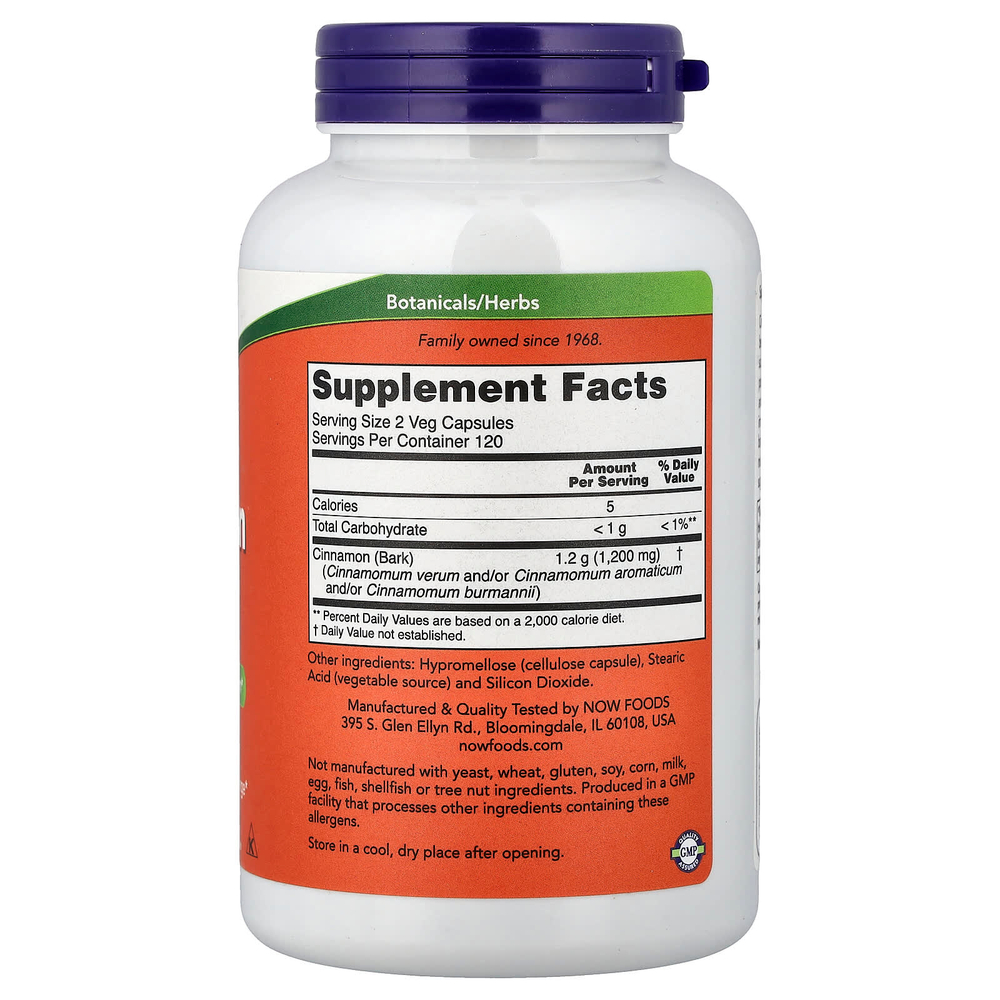 NOW Foods, корица, 600 мг, 240 растительных капсул
