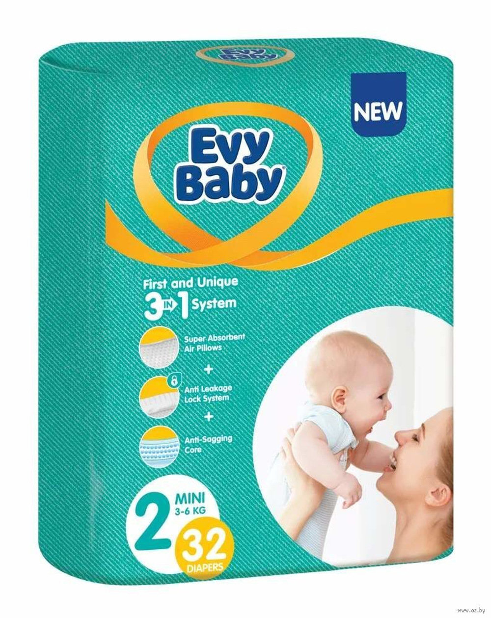 Подгузники EVY BABY 2 Mini 3-6 кг, 32 шт