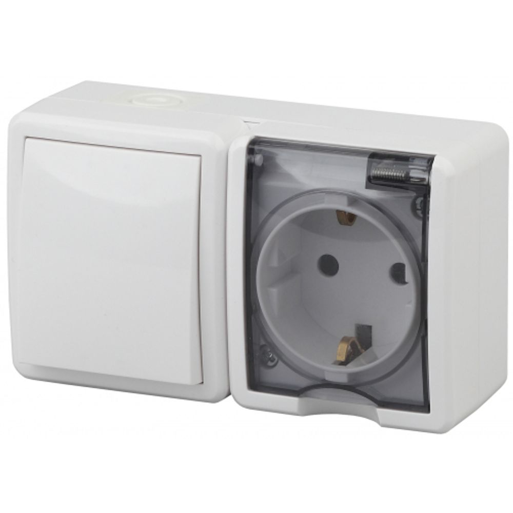 11-7401-01 ЭРА Блок розетка+выключатель IP54, 16A(10AX)-250В, ОУ, Эра Эксперт, белый