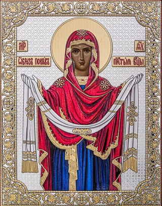 Покрова, икона прямоугольная без рамки, красное дерево, эмаль 120х160