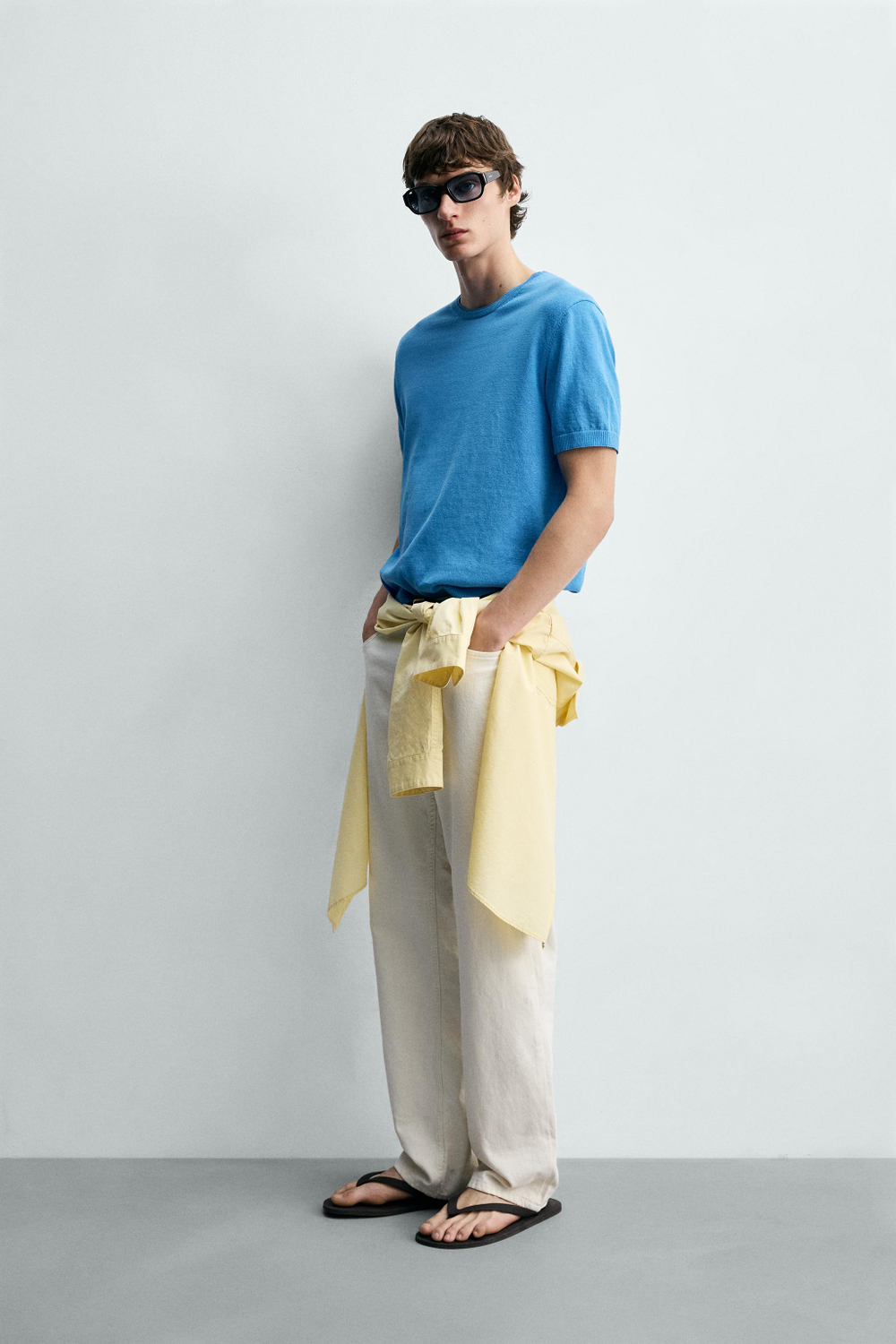 ZARA ФУТБОЛКА ИЗ СМЕСОВОГО ХЛОПКА, СИНИЙ