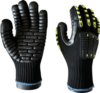 Перчатки 10G полиэстер +Спандекс, черный PU, антивибрация и защита от ударов