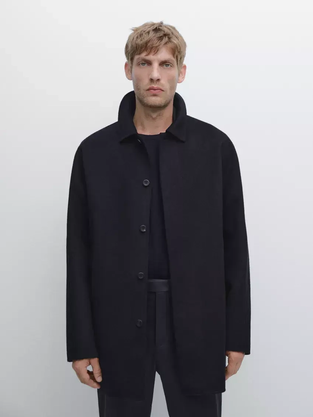 Massimo Dutti Короткое пальто из смесовой шерсти, темно-синий