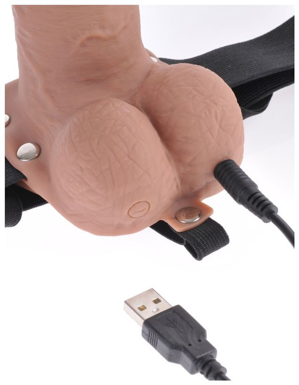 Перезаряжаемый фаллопротез с пультом ДУ Fetish Fantasy 7 Hollow Rechargeable Strap-On Remote Tan