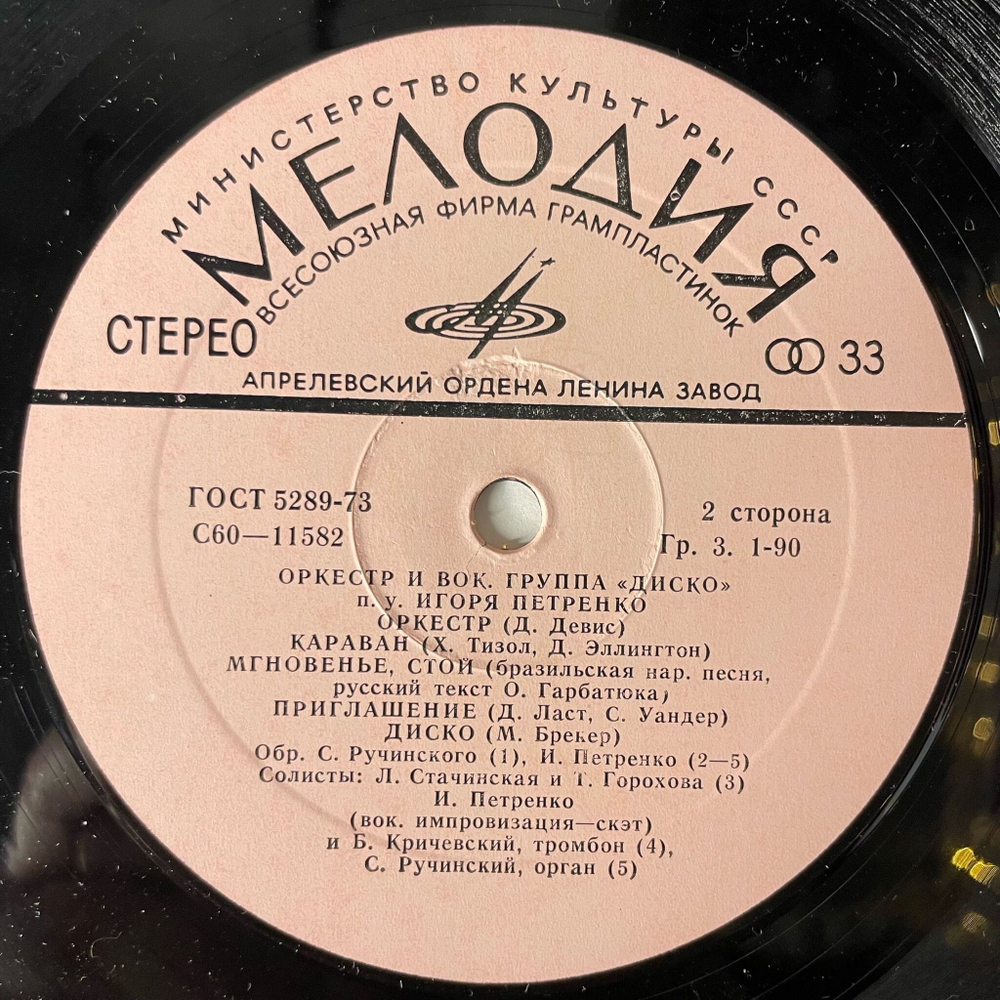 Винтажная виниловая пластинка LP Оркестр И Вокальная Группа Диско (СССР 1979)