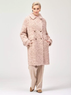 Шуба из шерсти мериноса чебурашка, розово-бежевая, SilverFox (арт. S1160rm05bz)
