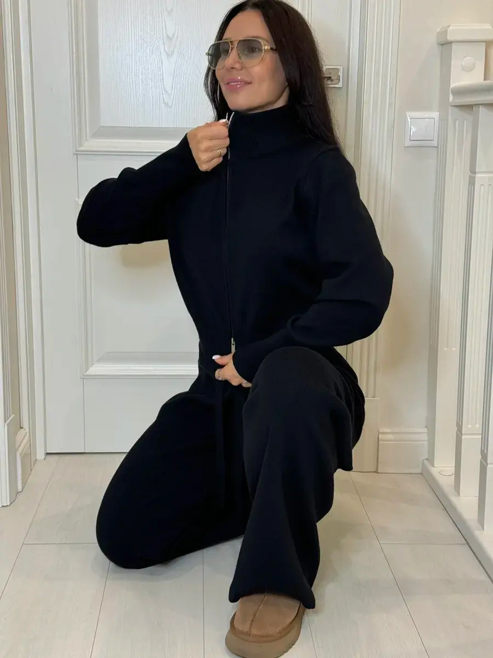 Теплый вязаный костюм двойка с брюками