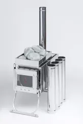 Печь камин ИНВЕНТ малая нерж 0,8мм со стационарными экранами + короб для камней в сумке 37591