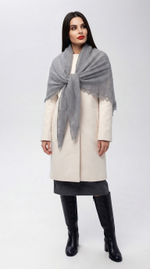 Оренбургский пуховый платок-паутинка с шелком АШ140-03 серый