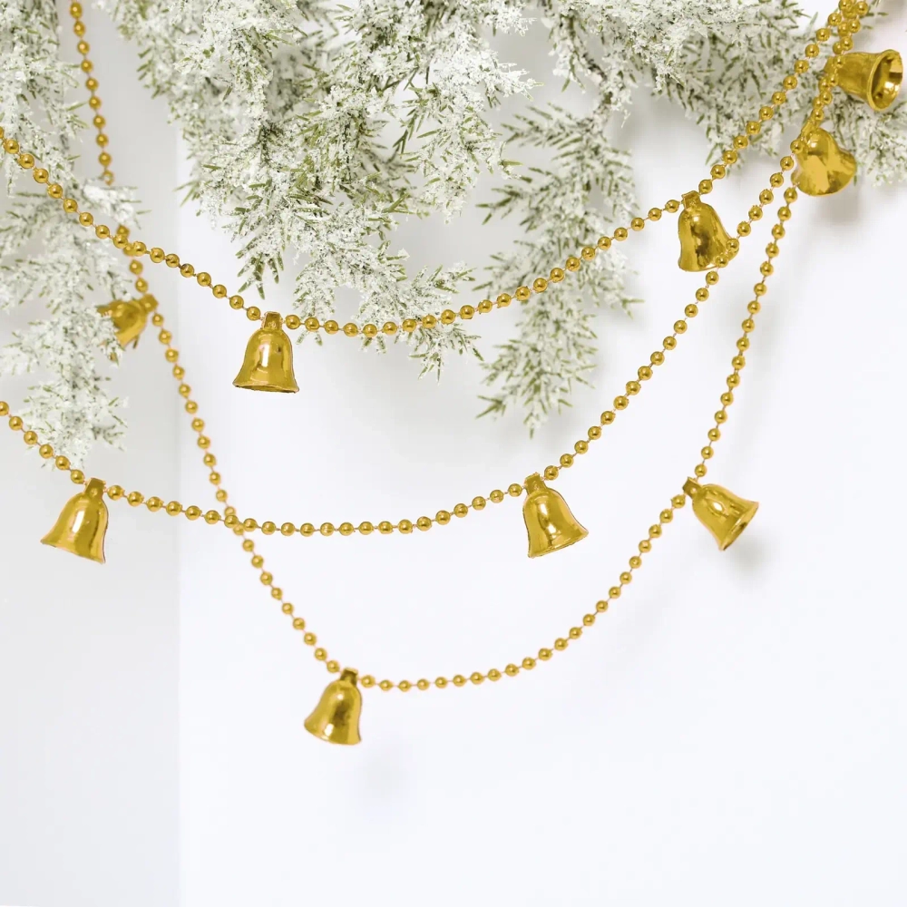 Бусы на ёлку 1,5м «Колокольчики» 2см, Золото