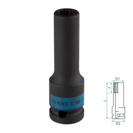 Цена на KING TONY (443010M) Головка торцевая ударная глубокая двенадцатигранная 1/2", 10 мм