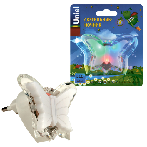 DTL-308-Бабочка/RGB/3LED/0,5W Светильник-ночник. Без выключателя. Блистер