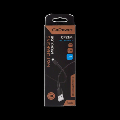 Кабель GoPower GP21M USB-microUSB 2.4A силикон черный