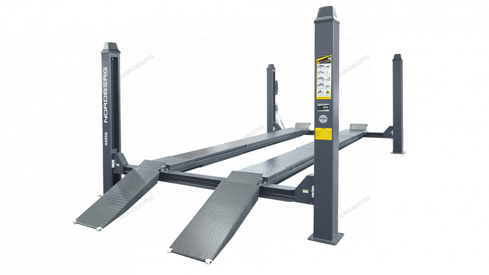Подъемник четырехстоечный 5 т, без траверсы, для сход-развала, механическое снятие, серый NORDBERG 4450_MG