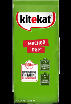 Kitekat сухой корм для взрослых кошек, мясо, 15 кг.