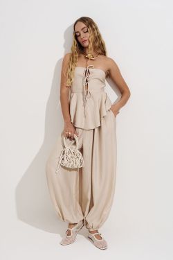 Брюки алладины из вискозы жемчужного цвета