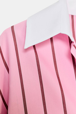 ZARA РУБАШКА ОВЕРСАЙЗ В ПОЛОСКУ С КОНТРАСТНЫМИ МАНЖЕТАМИ, РОЗОВЫЙ/БЕЛЫЙ