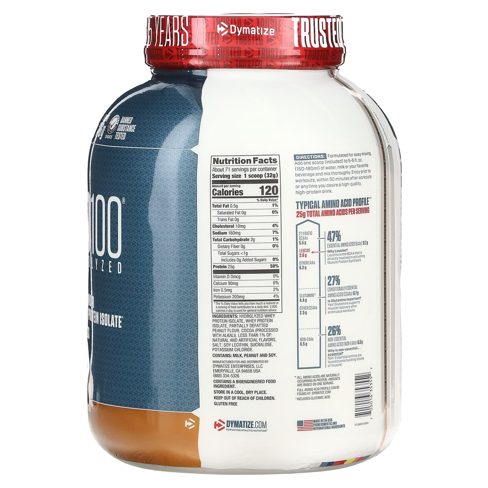 Dymatize, ISO100®, гидролизованный, 100% изолят сывороточного протеина, шоколад и арахисовое масло, 2,3 кг (5 фунтов)