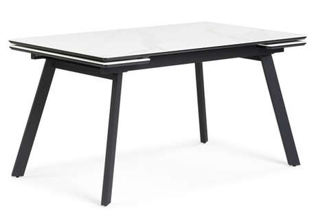 Керамический стол Woodville Норман 120(180)х80 snow (alpin) white, черный, ножки черные