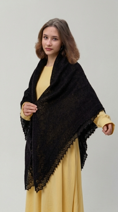 Оренбургский пуховый платок П2-150-07 черный