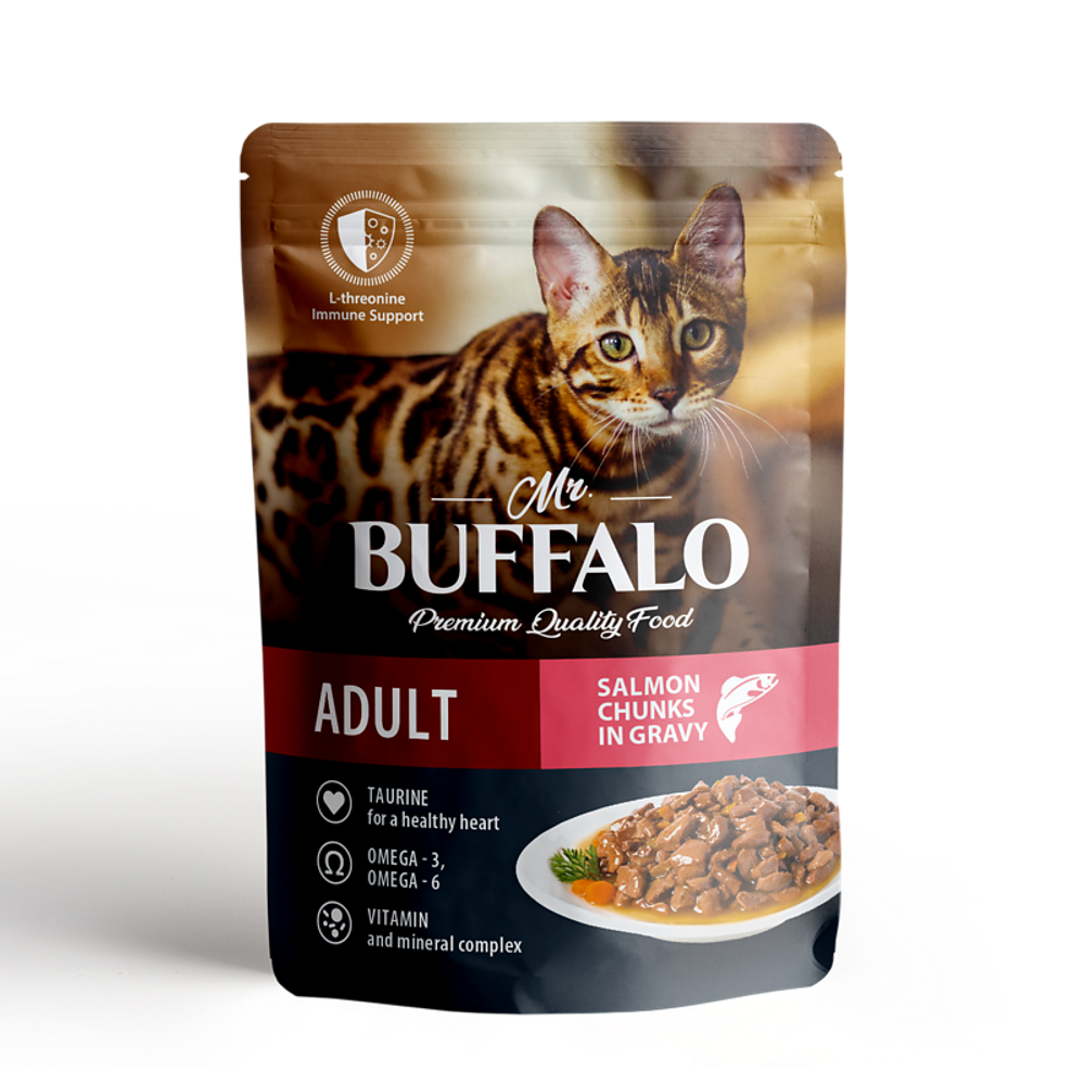 Mr.Buffalo 85г пауч Hair&amp;Skin Влажный корм для взрослых кошек Лосось (соус)