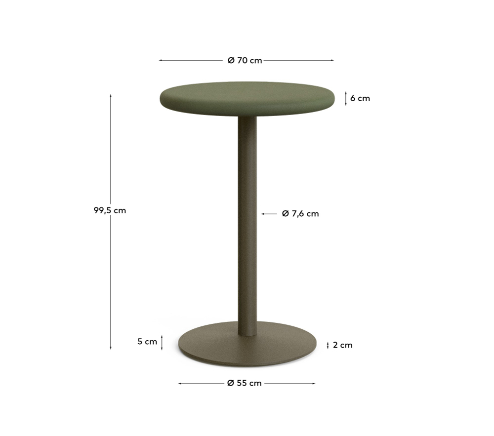 Уличный стол Esilda зелёный из цемента и стали со столешницей Ø70 см