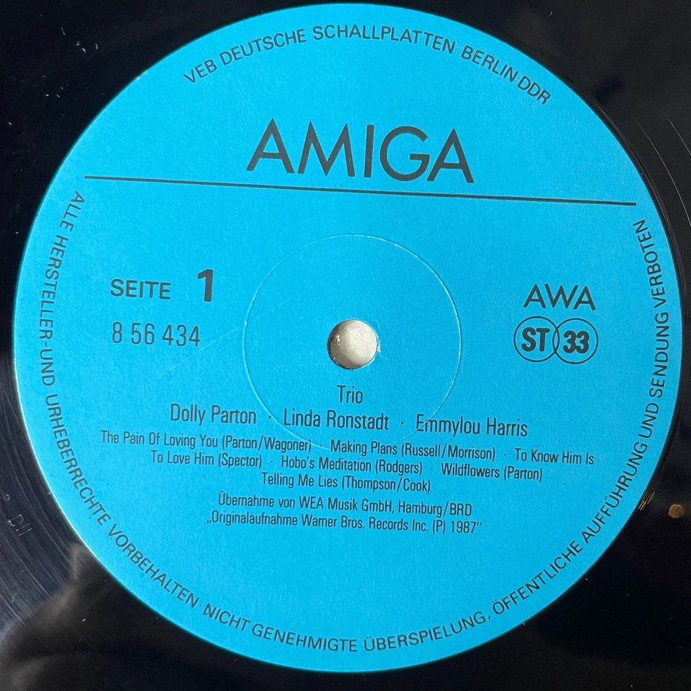 Винтажная виниловая пластинка LP Dolly Parton, Linda Ronstadt, Emmylou Harris Trio (ГДР 1989)