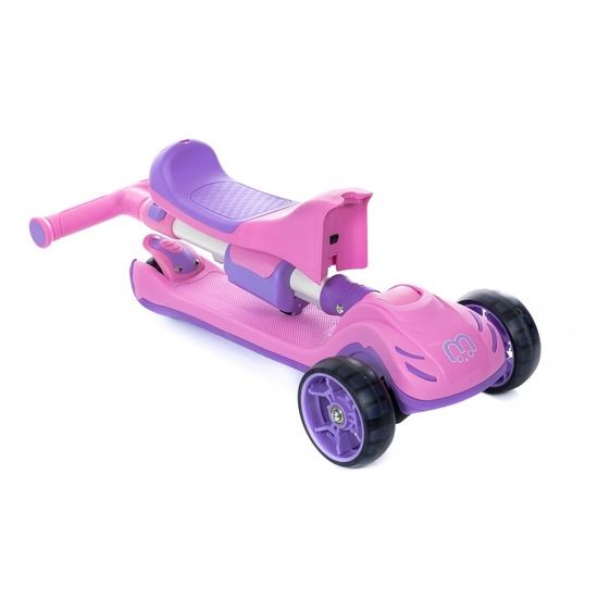 Самокат-беговел 3 в 1 Scooter Micar Transformer складной со светящимися колесами, сиденьем и родительской ручкой розовый