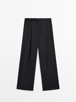 Massimo Dutti Брюки с выточками из сверхтонкой шерсти, темно-синий