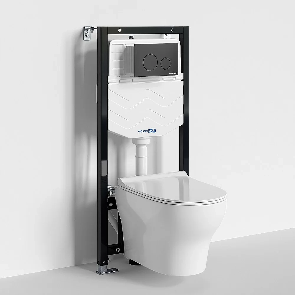 Унитаз подвесной WasserKRAFT Berkel 10TLT.010.ME.MB02.H001 безободковый, с инсталляцией Aller 10, с крышкой микролифт, белый/кнопка черный Soft Touch