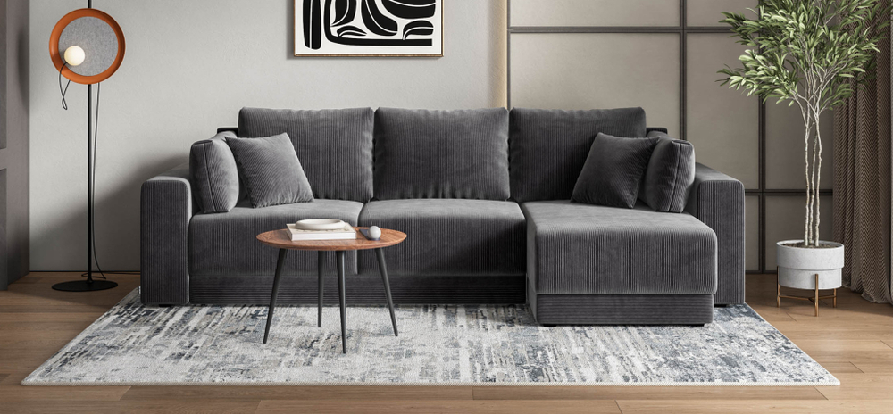 Угловой диван Босс Прайм ХЛ Вельвет Корд графит