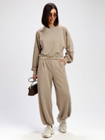 Костюм oversize в стиле спорт шик, зеленовато-бежевый