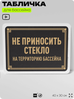 Табличка для бассейна "Не приносить стекло на территорию бассейна", на пляж, для общественной и частной зоны отдыха, информационная, 40х30 см, Silver Plane x Айдентика Технолоджи