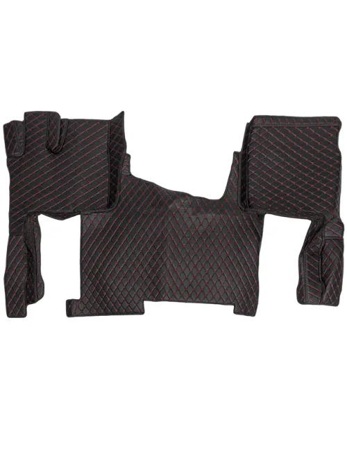 Ковры 3D FAW J7 (экокожа, черный, красная строчка)