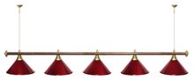 Лампа STARTBILLIARDS 5 пл. (плафоны красные,штанга красная,фурнитура золото)