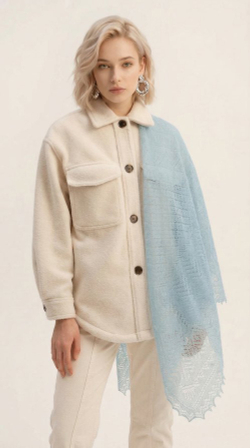 Оренбургский пуховый платок-паутинка А140-04 голубой