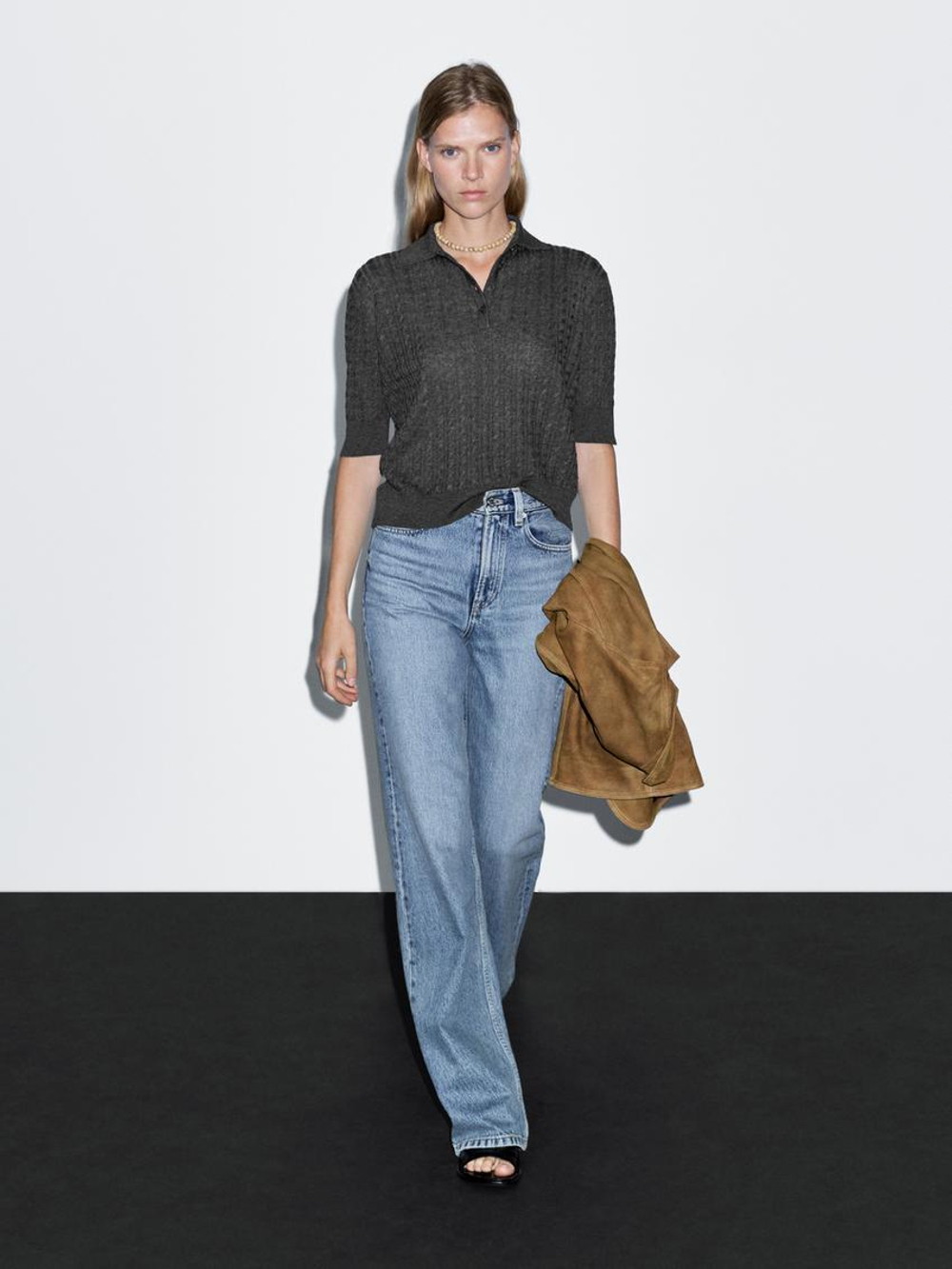 Massimo Dutti Поло из смесовой шерсти с узором «косы», антрацитово-серый