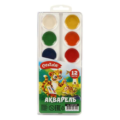 Акварель медовая 12 цветов, без кисти, пластик (Creativiki)