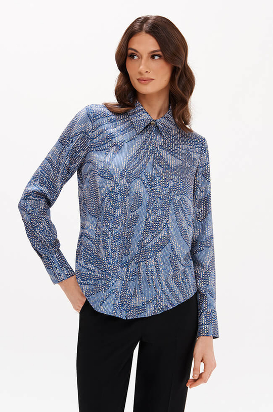 23387 Блузка женская (бежево-синий принт)