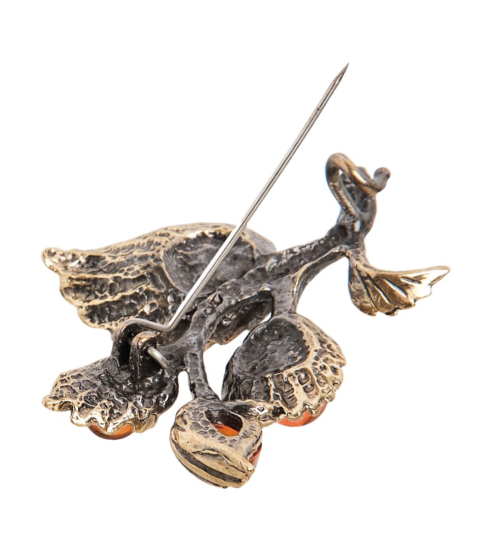 AM-2410 Брошь 'Цветок Латирус» (латунь, янтарь)